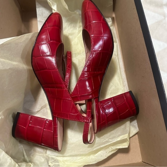 J crew rich scarlet Maisie ankle-strap heels in croc-embossed leather - Picture 4 of 6